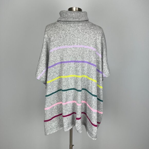 LOFT Womens Gray Striped Turtleneck Poncho Sweater Short Sleeves size XS Small - Picture 10 of 16